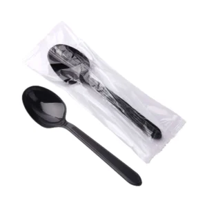 Black Spoon With Napkin (Qty 1000)